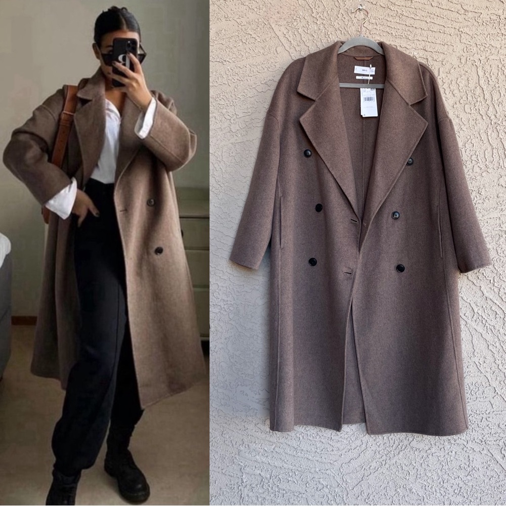 MANGO NWT BLOGGER FAVE Taupe Oversized Double Breasted Handmade
Wool Trench Coat